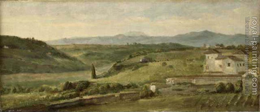 George Frederick Watts : Panoramic Landscape with a Farmhouse